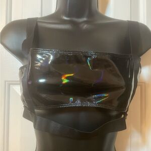 Club Exxx Holographic Black Crop Top